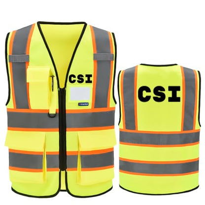 AYKRM Security Vest for Men Women 7 Pockets High Visibility Reflective Safety Vest Front Zipper Meets ANSI/ISEA - color: Yellow-csi, size: 3X-Large