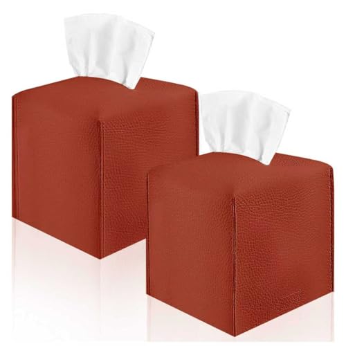 2 Pack 5"x5"x5" Square PU Leather Tissue Box Holders for Home & Office - color: Reddish Brown