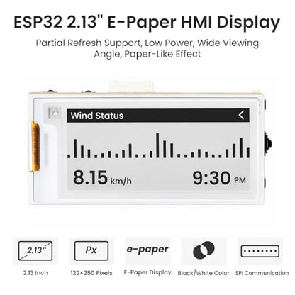 ELECROW ESP32 E-Ink Display 2.13 Inch E-Paper HMI Display Black/White Color - size: 2.13″ E-Ink Display