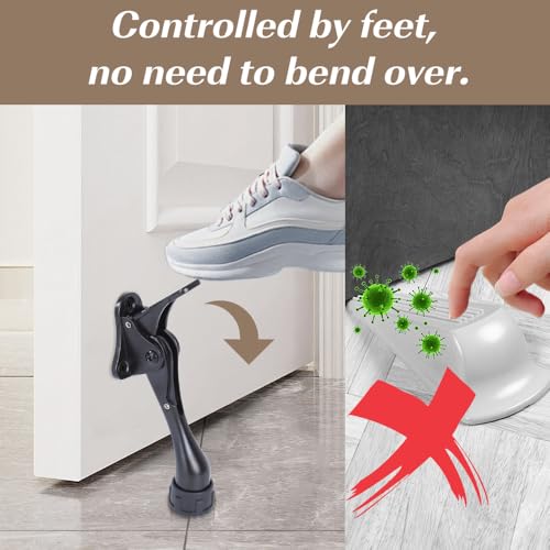 Kickdown Door Stopper 4Inches - One Packs One Touch Adjustable Height Door Stop for The Bottom of Door The Bottom of Door Aluminum Alloy Metal Door Stopper with Rubber Tip Black - color: 4inch Black, size: 4inch 1pack