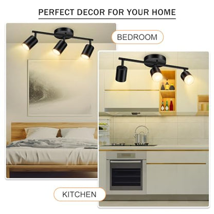 BoostArea LED 3 Light Track Lighting Kit, Black 3 Way Ceiling Spot Lighting, Flexibly Rotatable Light Head for Kitchen, Living Room, Bedroom, GU10 Bulb Not Included - color: 3 Light
