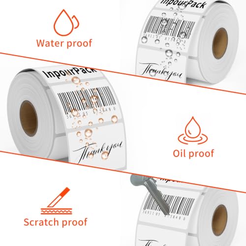 3x2 inch Direct Thermal Label Paper for Barcodes, Shipping, 750 Labels Per Roll White, Compatible with Rollo Label Printer & Zebra Desktop Printers - size: 3" x 2"