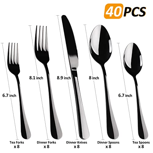 Black Flatware Set for 8,40-Piece Silverware Set for 8, SANLUNS Utensil Sets Tableware Cutlery, Mirror Polished, Dishwasher Safe - color: 40 Piece-Black
