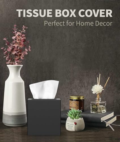Livelab Metal Tissue Box Cover, Square Tissue Box Holder Modern Decor Facial Napkin Holder Tissue Box Dispenser for Bathroom Vanity Countertop, Living Room, Bedroom, Office | Black - color: Black