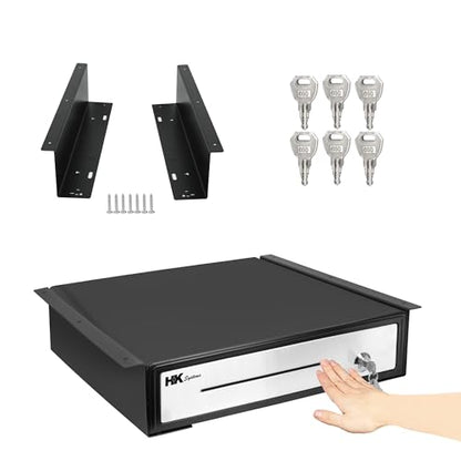 HK SYSTEMS 16" Heavy Duty Black Push Open Cash Drawer, 5B5C with Under Counter Mounting Metal Bracket - size: 2. 16" Push Black