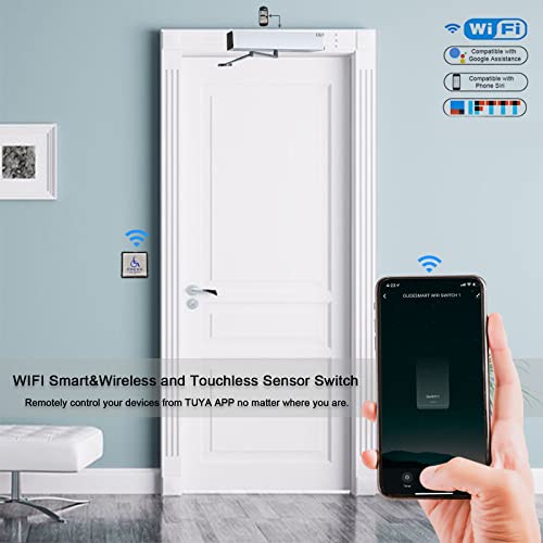 Olideauto Handicap Door Single Push Button for ADA Auto Door,Compatible with Phone APP Alexa,Google Assistant,Wireless Handicap Push Button,Square 4.5'' Stainless Steel Panel