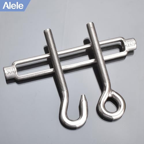 M10 Turnbuckle,3/8" (10mm) Thread Stainless Steel Hook & Eye Alele Stainless Steel 304 Turnbuckles Heavy Duty Wire Rope Tension 4pcs - size: M10 Turnbuckle
