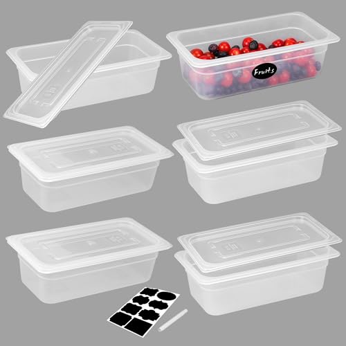 BIEAMA 6 Pack 1/3 Size 4" Deep Food Pans with Lids, Translucent - color: 1/3 Size, size: 4" Deep