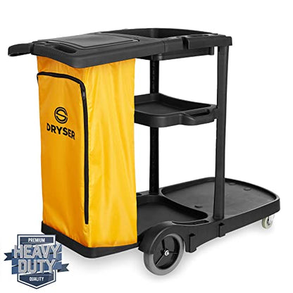 Durable Commercial Janitorial Cleaning Cart Caddy with Wheels Cover - 3 Shelves, Vinyl Bag, Black for Housekeeping Office, Stores, Schools