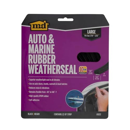 MD Building Rubber Auto & Marine Weatherseal, Black, 10ft x 19/32in - size: 10 Ft.