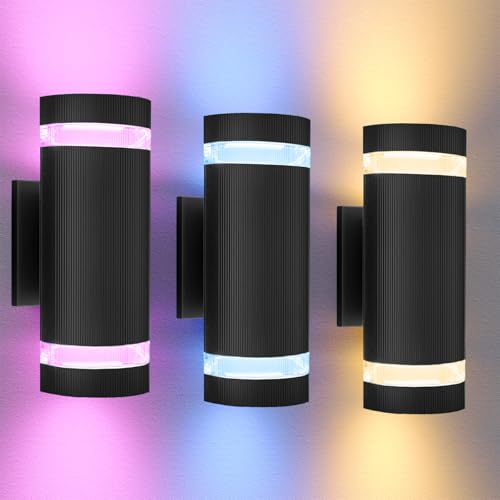 Modern Outdoor Wall Sconce,Smart LED Outdoor Lights-RGB+CCT, 3Pack - color: Semi 3 Pack