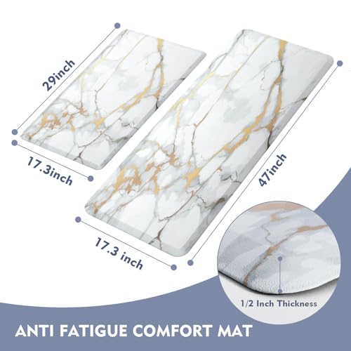 Anti Fatigue Kitchen Rugs and Mats 2 PCS,Comfort Cushion Mat Set,1/2 Thick Non Slip Kitchen Floor Rug Waterproof Cushioned Standing Mat for Floor Office Sink Laundry,(17.3"x29"+17.3"x47") - color: Gold