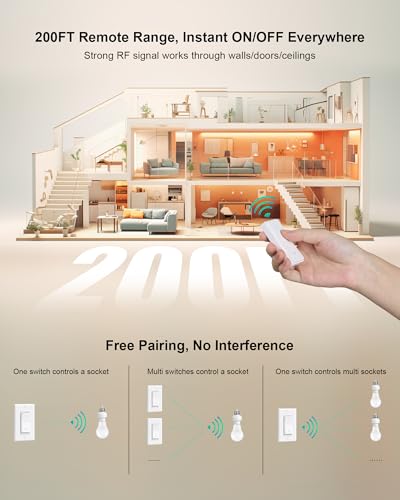 Remote Control Light Bulb Socket with Decorator Rocker Wall Switch - style: 1 Wall Switch + 2 Sockets