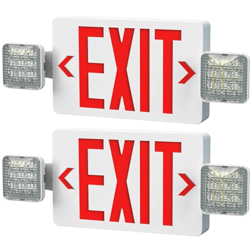 Red LED Exit Sign Emergency Light Combo 2-Pack, UL Listed Battery Backup - size: 2Pack