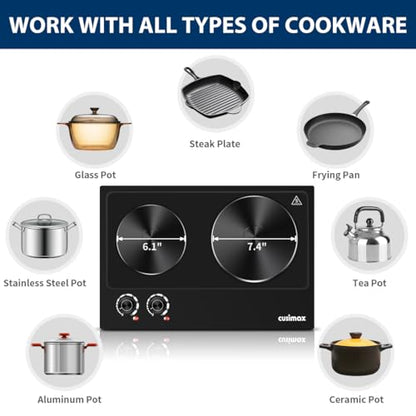 CUSIMAX Hot Plate, 1800W Electric Burner Double Hot Plate for Cooking,Black - color: Black, size: Double