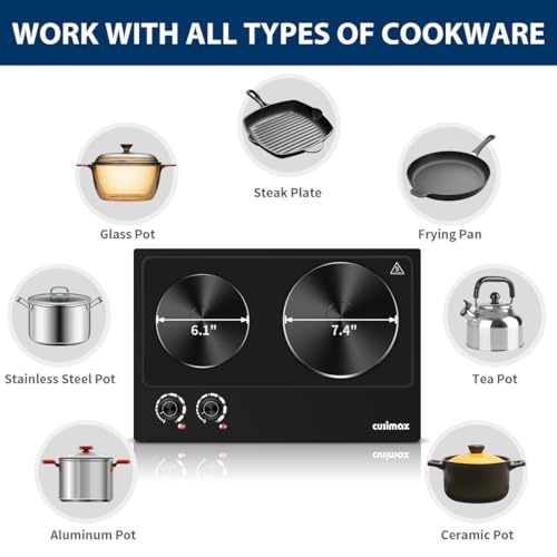 CUSIMAX Hot Plate, 1800W Electric Burner Double Hot Plate for Cooking,Black - color: Black, size: Double