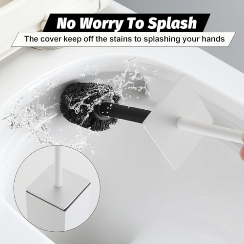 BGL Toilet Brush with Holder Set White Aluminium Standing for Bathroom Toilet Bowl Cleaner Brush and Holder Set, Square Design - color: White-standing