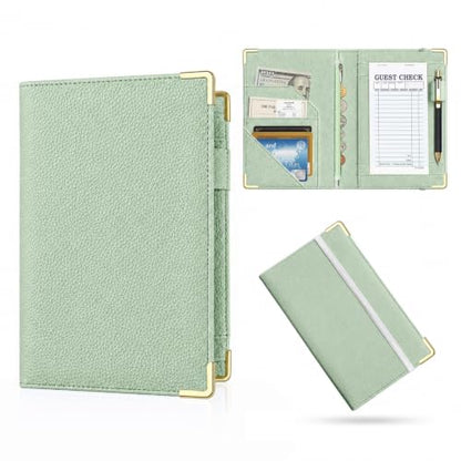 Server Book,7 Pocket Zipper Organizer,Server Books for Waitress - color: Green
