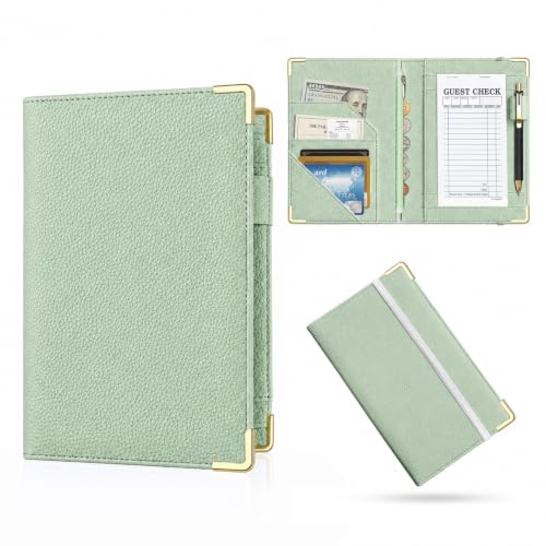 Server Book,7 Pocket Zipper Organizer,Server Books for Waitress - color: Green