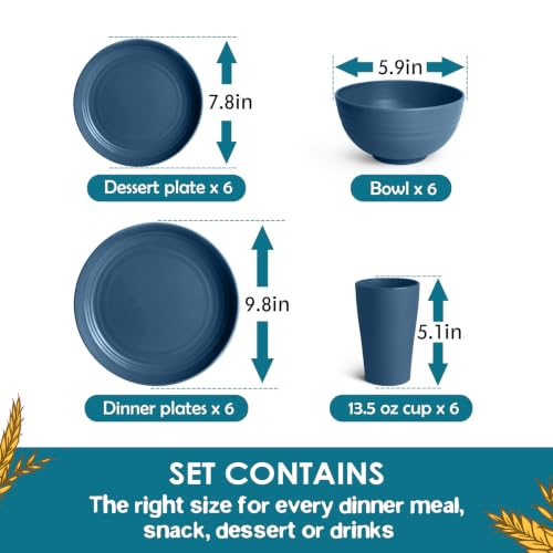 Teivio 24 Piece Plates and Bowls Sets for 6, Autumn Blue Dinnerware Sets - color: Autumn Blue