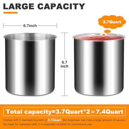 Commercial Sauce Dispenser Pump Stainless Steel Condiment Pump Station 7.4Quart Pump Dispenser Container for Ketchup Dressing Syrup Jam BBQ Sauce - size: 3.7Quart x2