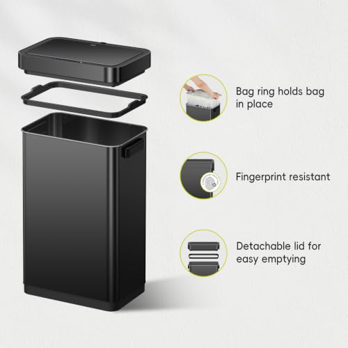 EKO Deluxe Mirage-T 50 Liter / 13.2 Gallon Touchless Rectangular Motion Sensor Trash Can or Recycling Bin, Matte Black Stainless Steel Finish - size: Deluxe Mirage-T 50 liter - Matte Black