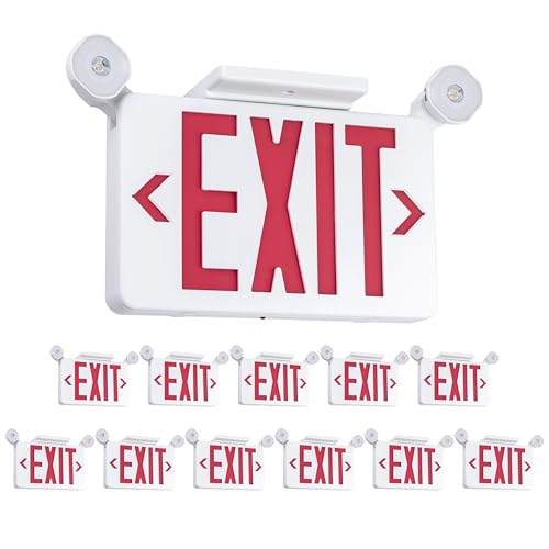Gruenlich Exit Sign with Emergency Light, Battery Backup, 12 Pack - size: 12 Pack