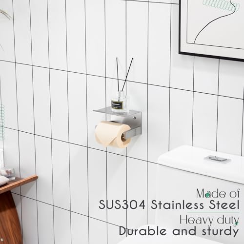 KOKOSIRI Roll Paper Holder Spring Loaded Bathroom Toilet Paper Holder Tissue Paper Holder with Shelf Wall Mounted Stainless Steel Brushed Nickel B2012BR (Pack of 2) - color: Brushed Nickel, size: With Shelf (Pack of 2)
