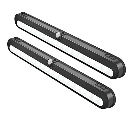 BLS T01LB LED Closet Light Super Bright 20 LED Under Cabinet Lighting Battery Powered/DC Input Wireless Motion Sensing Light, Motion & Light Sensor, Light Beam Adjustable, Black(2 Pack) - color: Black, size: 2 Pack