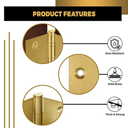 Heavy Duty Door Hinge Matte Brass Ball Bearing 4x4 Inch Heavy Duty - Set of 3 Solid Brass Hinges (Satin Brass) - color: Satin Brass