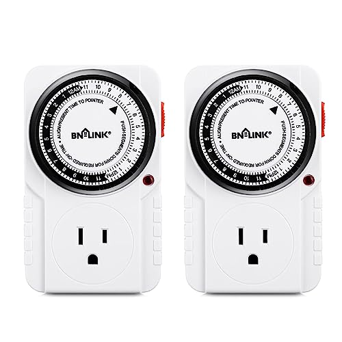 BN-LINK 24-Hour Heavy Duty Mechanical Timer Outlet,Indicator Light, 3-Prong - size: 2 Pack
