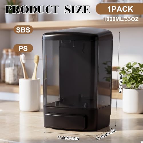 Hushee 1 Pcs Wall Mounted Soap Dispenser,33.8 Oz 1000 Ml,All Black - color: All Black, size: 33.8 oz 1000 ml