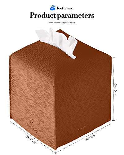 Tissue Box Cover, Jeethemy Square PU Leather Tissue Box Holder, Modern Tissue Case Facial Paper Organizer Dispenser，5X5X5'',Single Camel - color: Single Camel