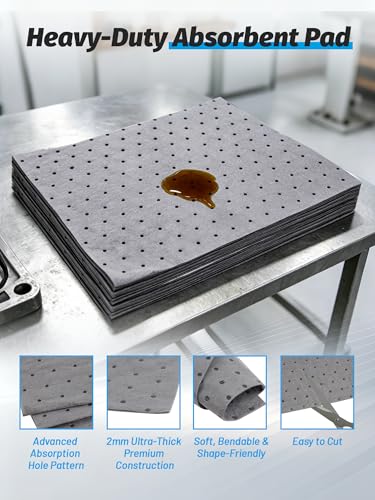 Heavy Duty Oil Absorbent Pads 15" x 18" 100 Pcs Automotive Absorbent Pads - color: 100 Pack, size: W15in,L18in