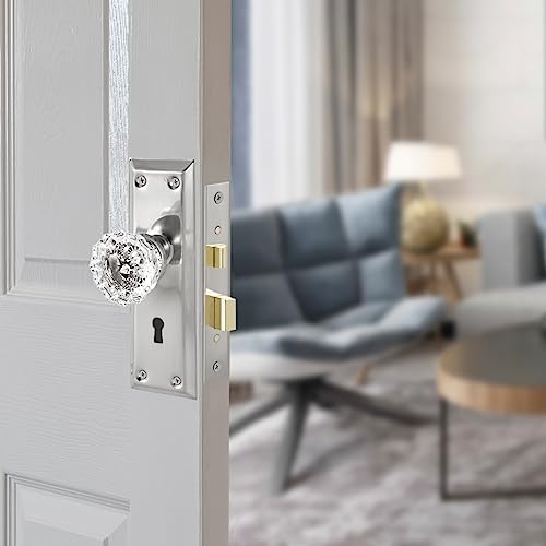 Mortise Lock Set for Interior Door with Crystal Glass Door Knobs - color: Brushed Nickel, size: Interior Mortise