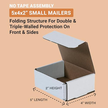 BOX USA White Mailer Boxes 5x4x2 50-Pk Shipping & Packing - size: 5x4x2" 50-Pack White