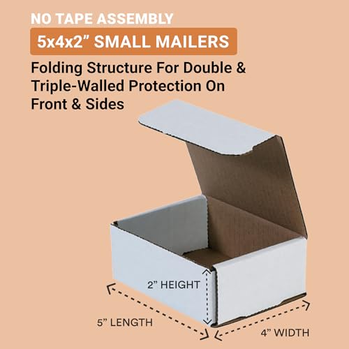 BOX USA White Mailer Boxes 5x4x2 50-Pk Shipping & Packing - size: 5x4x2" 50-Pack White