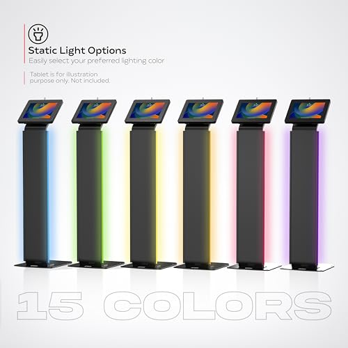 Kiosk Floor Stand with Led Lights - CTA Locking Kiosk Stand W/Led Lights Add On - for iPad 11 (A16) - Pro 11-inch M4 - Air 11-inch M3- iPad 10th Gen - Galaxy Tab & More Tablet - Black (PAD-LEDPARAF) - color: Black, size: LED Lights, style: Key Lock Enclos