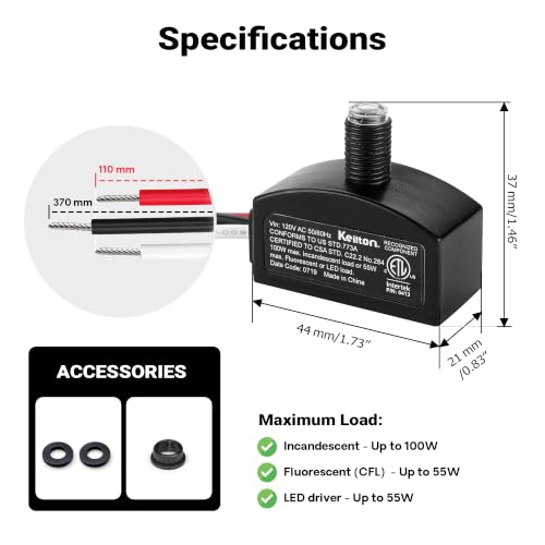 120V AC Dusk to Dawn Photocell Light Sensor, Outdoor Hard-Wired - size: 120V 1 Pack