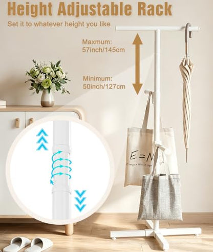 Shopping Bag Rack, 50–57" Adjustable Height White Bag Rack Stand - color: White