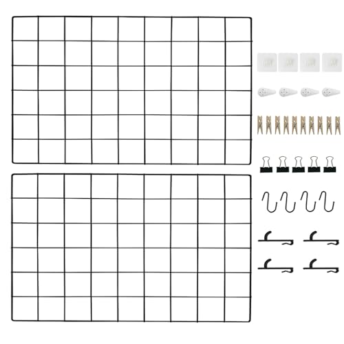 CIKLCIX Wire Wall Grid Panel Set of 2, Photo Display Board & Memo Board - color: Black, size: 2 Pack
