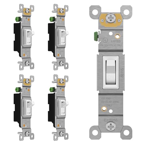 ENERLITES 5 Pack Toggle Light Switch, Single Pole Wall Switch, White - color: White, size: Switch Only