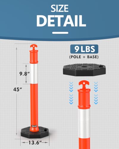 BATTIFE 45 inch Traffic Cones Delineator Posts with Base Orange 3 Pcs - color: Orange