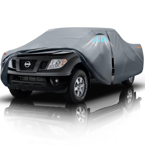 Nissan Frontier Truck Cover Custom Fit 1998-2020 King Cab/Crew Cab Short Bed(4.6'-6.2') With Door Zipper, 10 Layer Pickup Truck Cover Waterproof All Weather, Car Tarp for Wind Dust Sun etc Protection. - size: Custom fit Nissan Frontier King Cab/Crew Cab S
