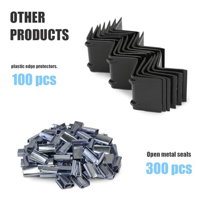 Heavy Duty Banding Strapping kit Contain 1/2" x3600' Polypropylene Packaging Straps & 300 Metal Seals 100 Plastic Edge Protectors Tensioner with Cutter Sealer Tool Glove - size: PP-kit-max
