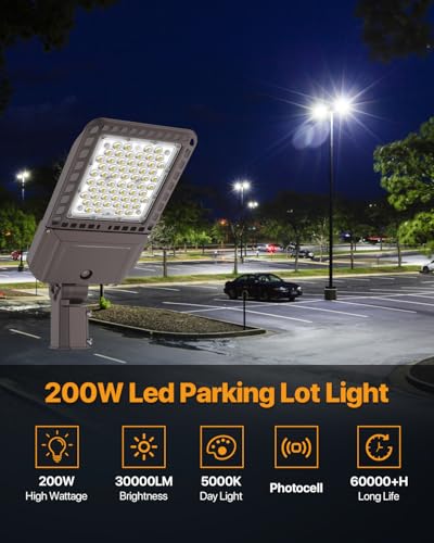 Parking Lot Light 200W - 30,000LM, 5000K 100-277V Slip Fitter - color: Slip Fit 200W