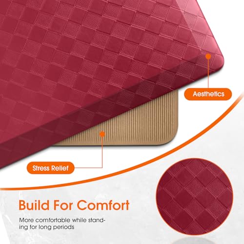 TranquilRelax 4/5 Inch Cushioned Anti Fatigue Kitchen Mats, Burgundy - color: Burgundy, size: 2-Piece | 28"+59" | Extra Thick