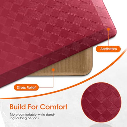 TranquilRelax 4/5 Inch Cushioned Anti Fatigue Kitchen Mats, Burgundy - color: Burgundy, size: 2-Piece | 28"+59" | Extra Thick