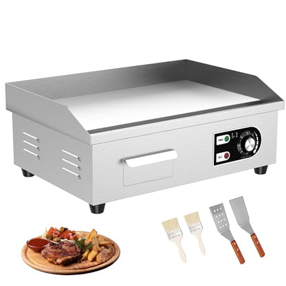18’’ Commercial Electric Griddle - Electric Cast Iron Griddle w/Stainless Steel Material and Non-Stick, 110V Commercial Griddle w/ 1/2" Thick Iron Cooking Plate for Indoor and Restaurant - size: 18 inch