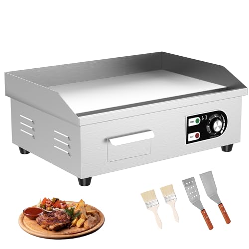 18’’ Commercial Electric Griddle - Electric Cast Iron Griddle w/Stainless Steel Material and Non-Stick, 110V Commercial Griddle w/ 1/2" Thick Iron Cooking Plate for Indoor and Restaurant - size: 18 inch